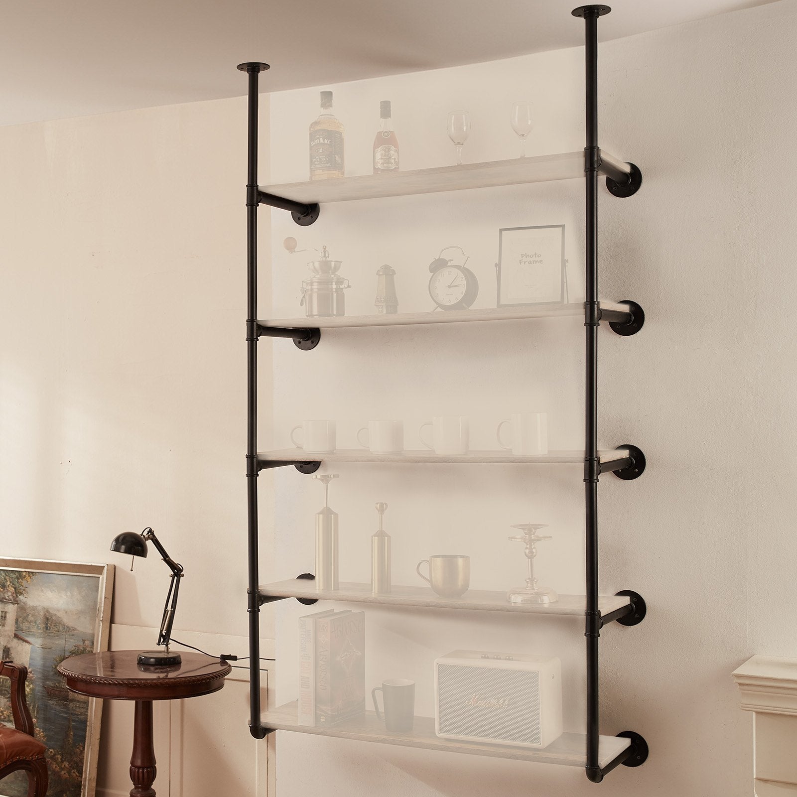 VEVOR Industrial Pipe Shelf, 5 Tier 2PCS, 9.84in Applicable Board Width Wall-Mount Floating Rustic Wood Shelves Bracket Bookshelf,Storage Holder for Kitchen Bedroom Bathroom, (Planks NOT Included)