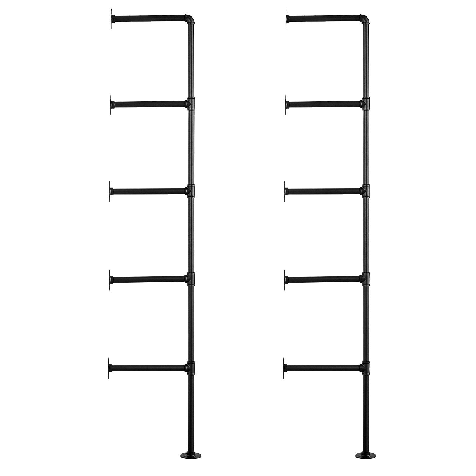 VEVOR Industrial Pipe Shelf, 5 Tier 2PCS, 9.84in Applicable Board Width Wall-Mount Floating Rustic Wood Shelves Bracket Bookshelf,Storage Holder for Kitchen Bedroom Bathroom, (Planks NOT Included)