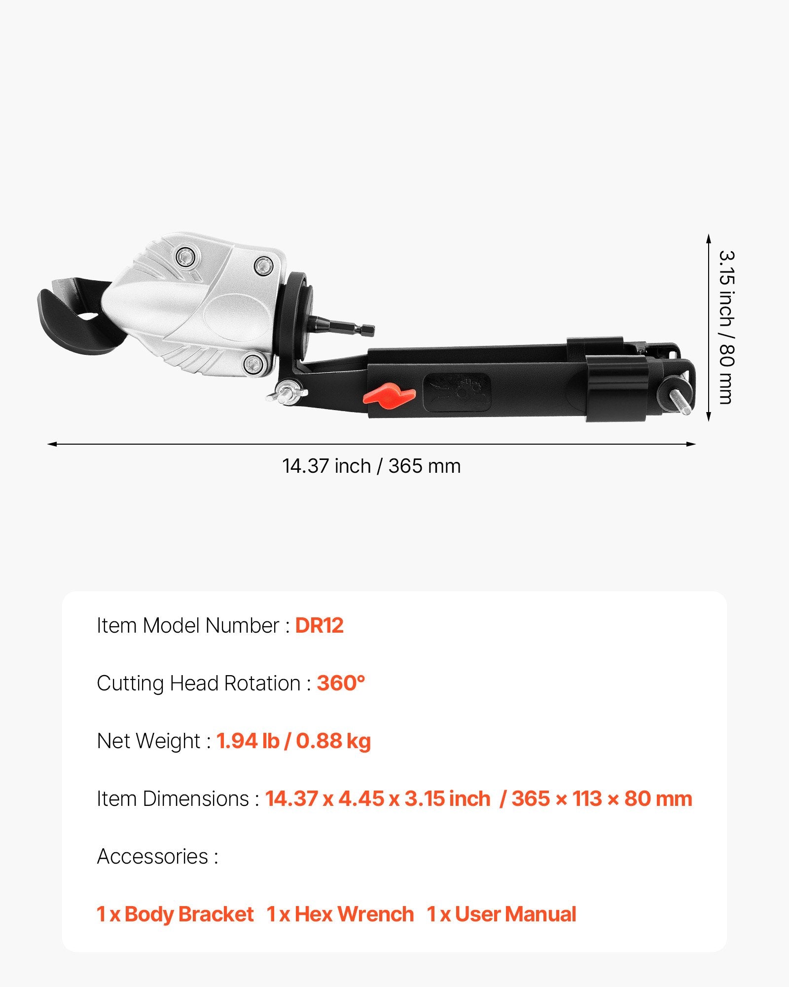 VEVOR Metal Shear/Cutter Drill Attachment, Sheet Metal Cutter with 360-Degree Pivoting Head, Sharp Blades,Ideal for 18 GA Galvanized Steel, 20 GA Stainless Steel, Aluminum Plate, Plastic, Cardboard