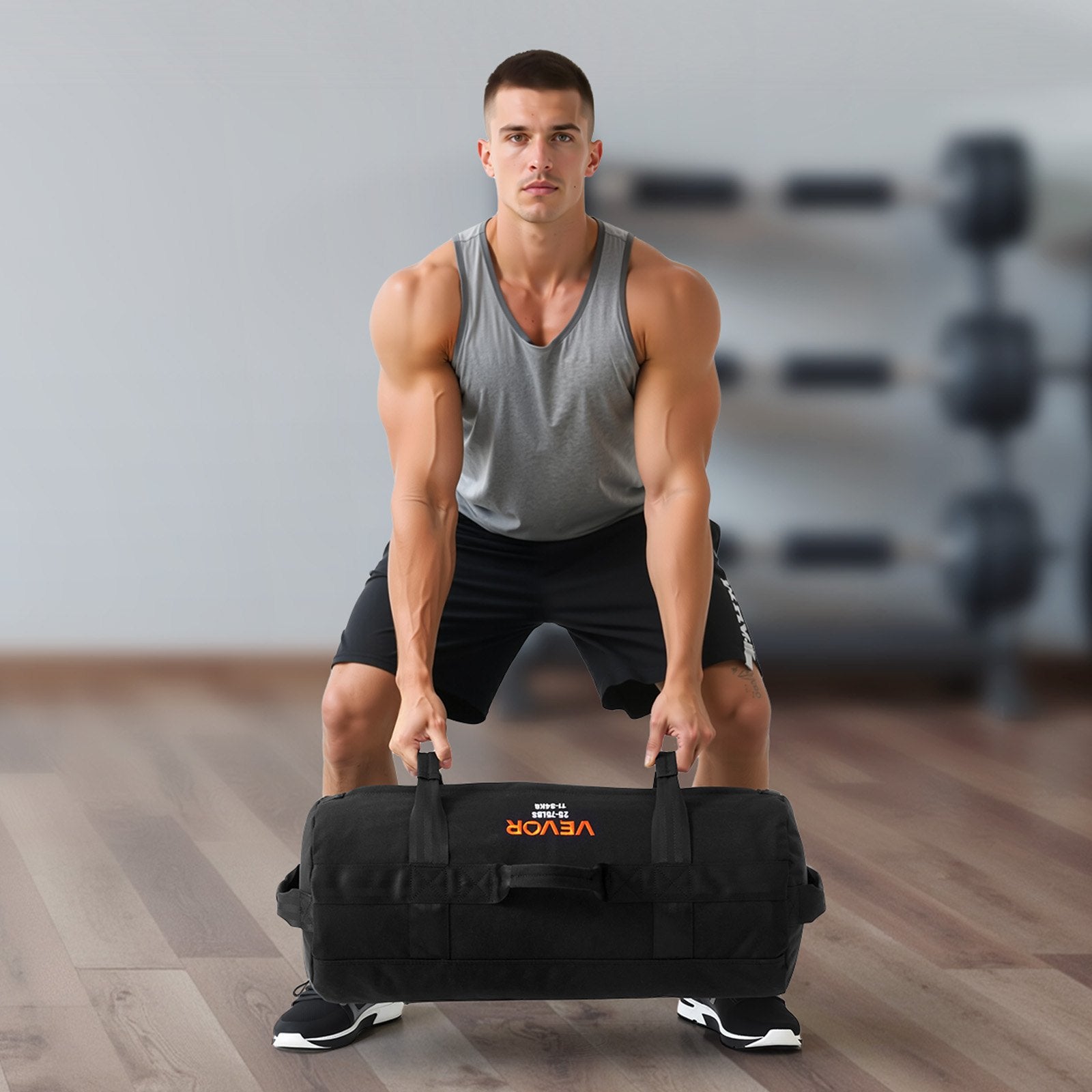 VEVOR Workout Sandbag, Heavy Duty Workout Power Bags with Handles, 11-34 kg Adjustable Slam Bag for Fitness Strength Weight Training Cross-Training, Home Gym Exercise, Black (Unfilled)