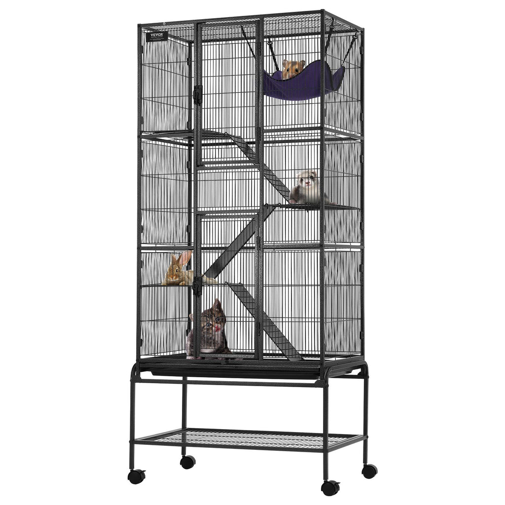 VEVOR 69" Metal Small Animal Cage 4-Tier Rolling Ferret Cage with Tray 3 Ramps