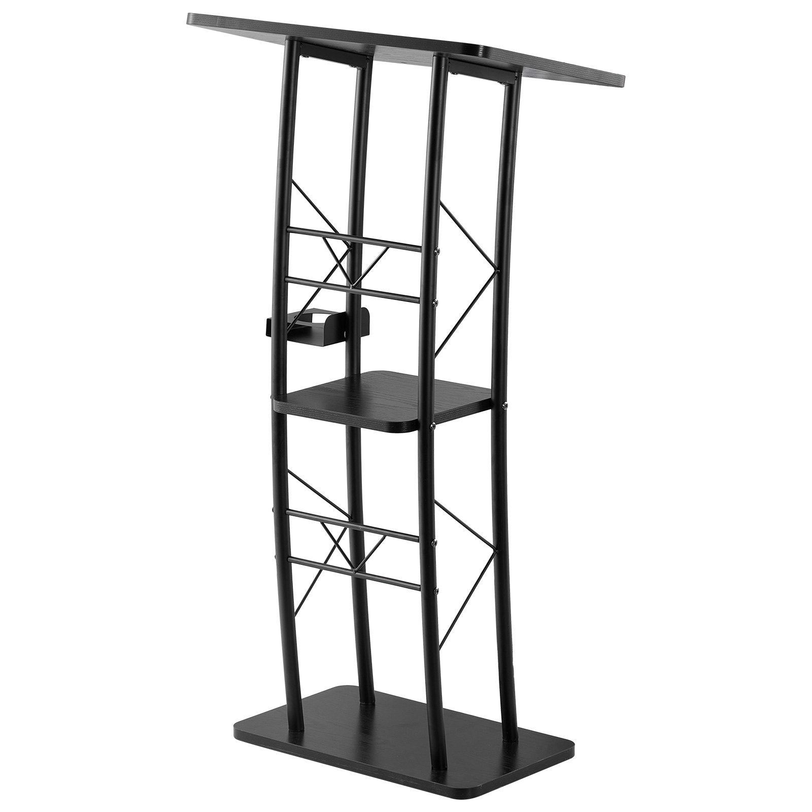 VEVOR Podium Stand, 1180 mm Metal Lectern, Curved Standing Podium  with Wide Reading Surface, Open Storage Compartment, Book Stopper, Cup Holder, for Classroom, Wedding, Conference, Speech, Concert