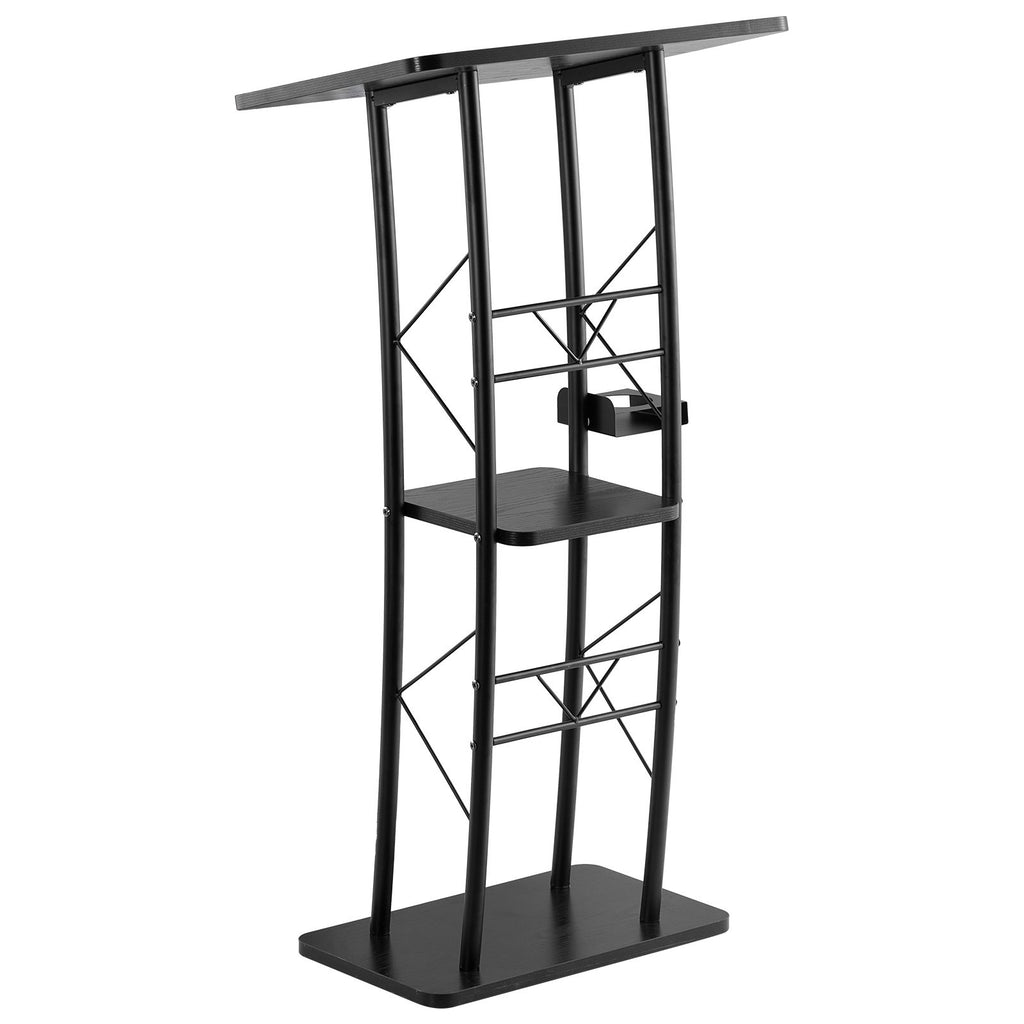 VEVOR Podium Stand, 1180 mm Metal Lectern, Curved Standing Podium  with Wide Reading Surface, Open Storage Compartment, Book Stopper, Cup Holder, for Classroom, Wedding, Conference, Speech, Concert
