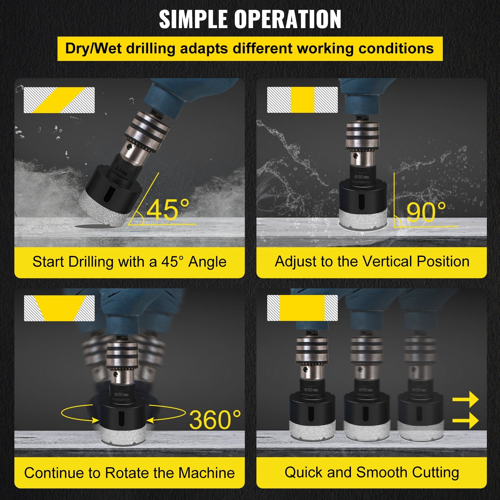 VEVOR Diamond Drill Bits 6PCS Diamond Hole Saw 20/35/40/50/55/68mm Tile Hole Saw Kit Vacuum Brazed Diamond Drill Bit 0.59in/15mm Segment Tile Hole Saw w Storage Case for Tile Ceramic Porcelain Marble