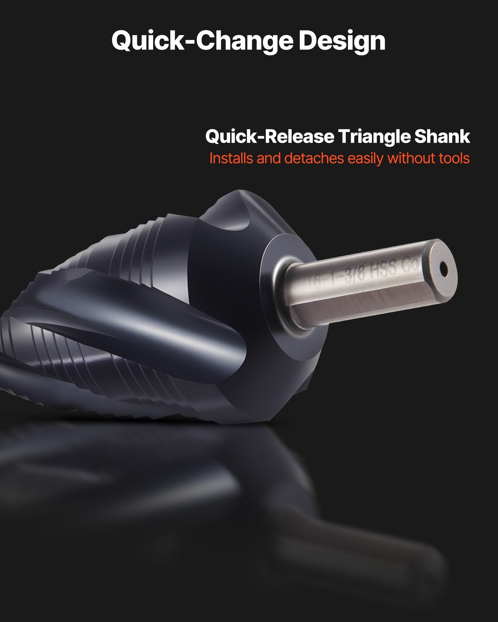 VEVOR Step Drill Bit, 4.76 to 34.93 mm, 9.53 mm Triangular Shank, TiAlN Coating Cobalt High Speed Steel, Four Spiral Flute Step Bit for Metal, Stainless Steel, Aluminum, Wood, Plastic, Fiberglass