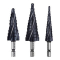 VEVOR Step Drill Bit Set, 3.2 - 22.2 mm, 3 Pieces Step Drill Bits, 6.35 mm Hex Shank, TiAlN Coating Cobalt HSS High Speed Steel, for Metal, Stainless Steel, Aluminum, Wood, Plastic, Fiberglass