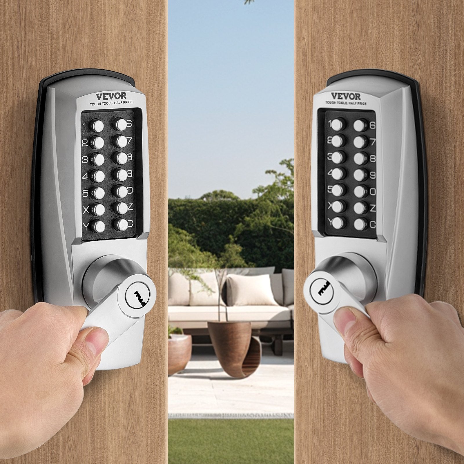 VEVOR Mechanical Keyless Entry Door Lock, 14 Key Mechanical Door Lock with Keys, Mechanical Keypad Door Lock with Handle, Stainless Steel Waterproof Keyless Gate Lock, for Home Office Outdoor Garage