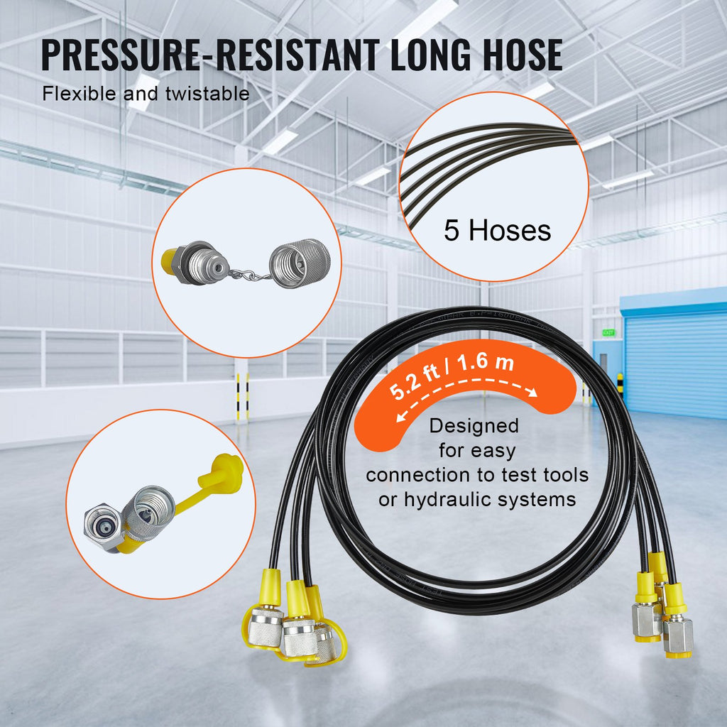 VEVOR Hydraulic Pressure Test Kit, 10/100/250/400/600bar, 5 Gauges 13 Couplings 14 Tee Connectors 5 Test Hoses, Excavator Hydraulic Test Gauge Set with Carrying Case for Excavator Tractors Machinery