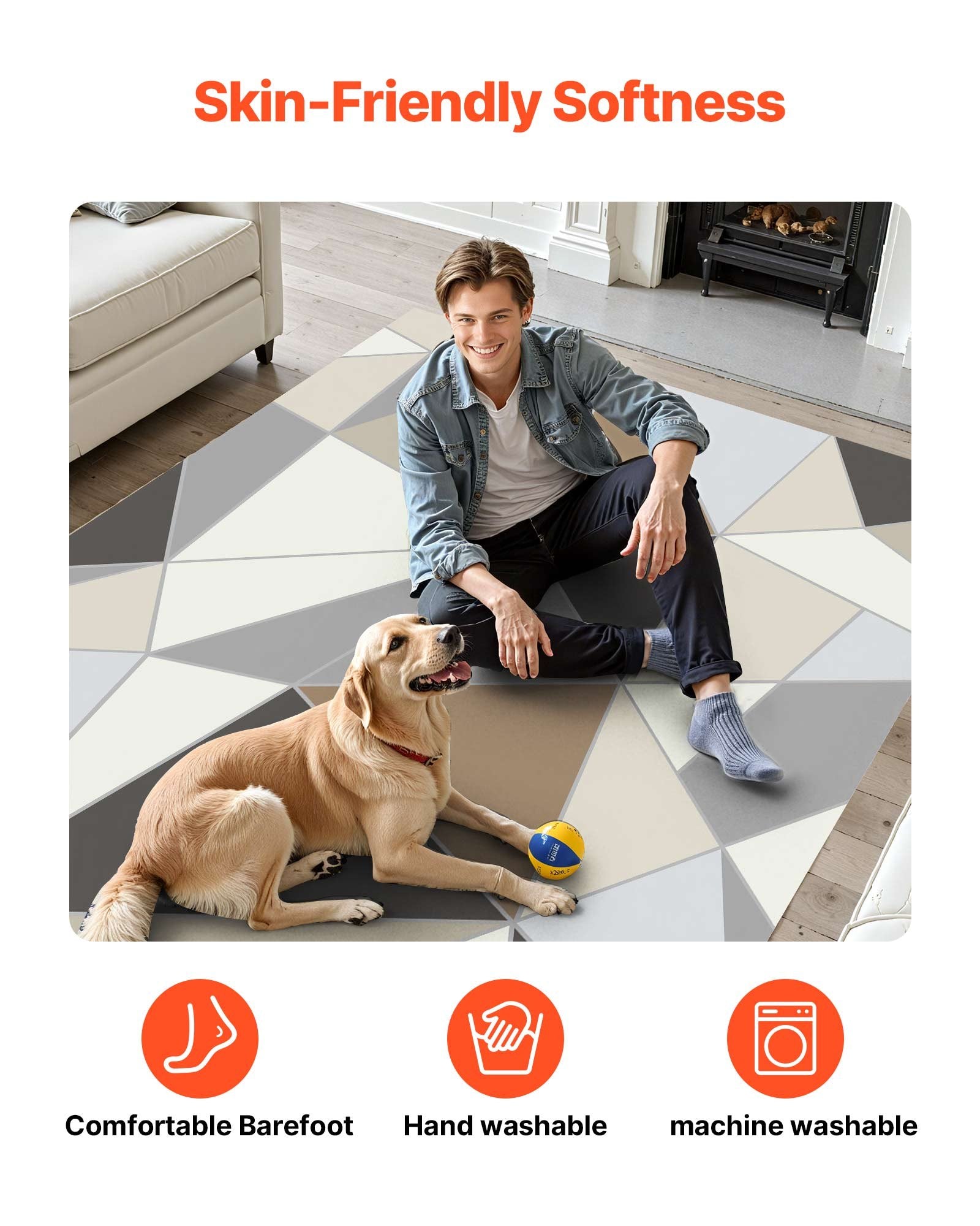 VEVOR Area Rug, 1524x2133.6mm Large Washable Rug, Non-Slip Tear-Resistant Soft Carpet, Pet & Child Friendly Modern Area Rugs, Indoor Mat for Bedroom, Living Room, Kids Room, Entryway, Charcoal Gray