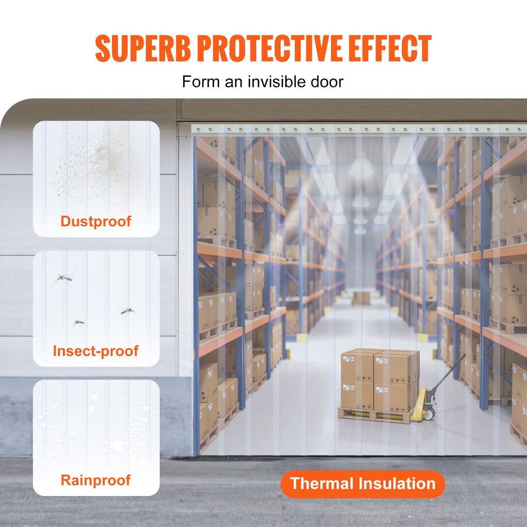 VEVOR Strip Curtain, 3048 cm L x 30.5 cm W x 3 mm Thickness, Clear PVC Smooth Curtain Strip Door Bulk Roll, Plastic Door Strips for Doorway of Supermarket, Garage, Warehouse, Barn, Pet Animal House