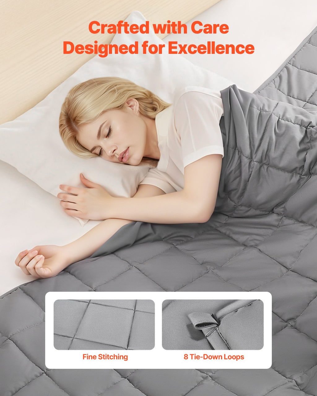 VEVOR Weighted Blanket, 11 kg, 2235 x 2640 mm King Size, Cooling Breathable Heavy Blanket with Glass Beads, All-Season Use, Suitable for 113-140 kg Adults, Anxiety Stress Relief, Improve Sleep, Grey