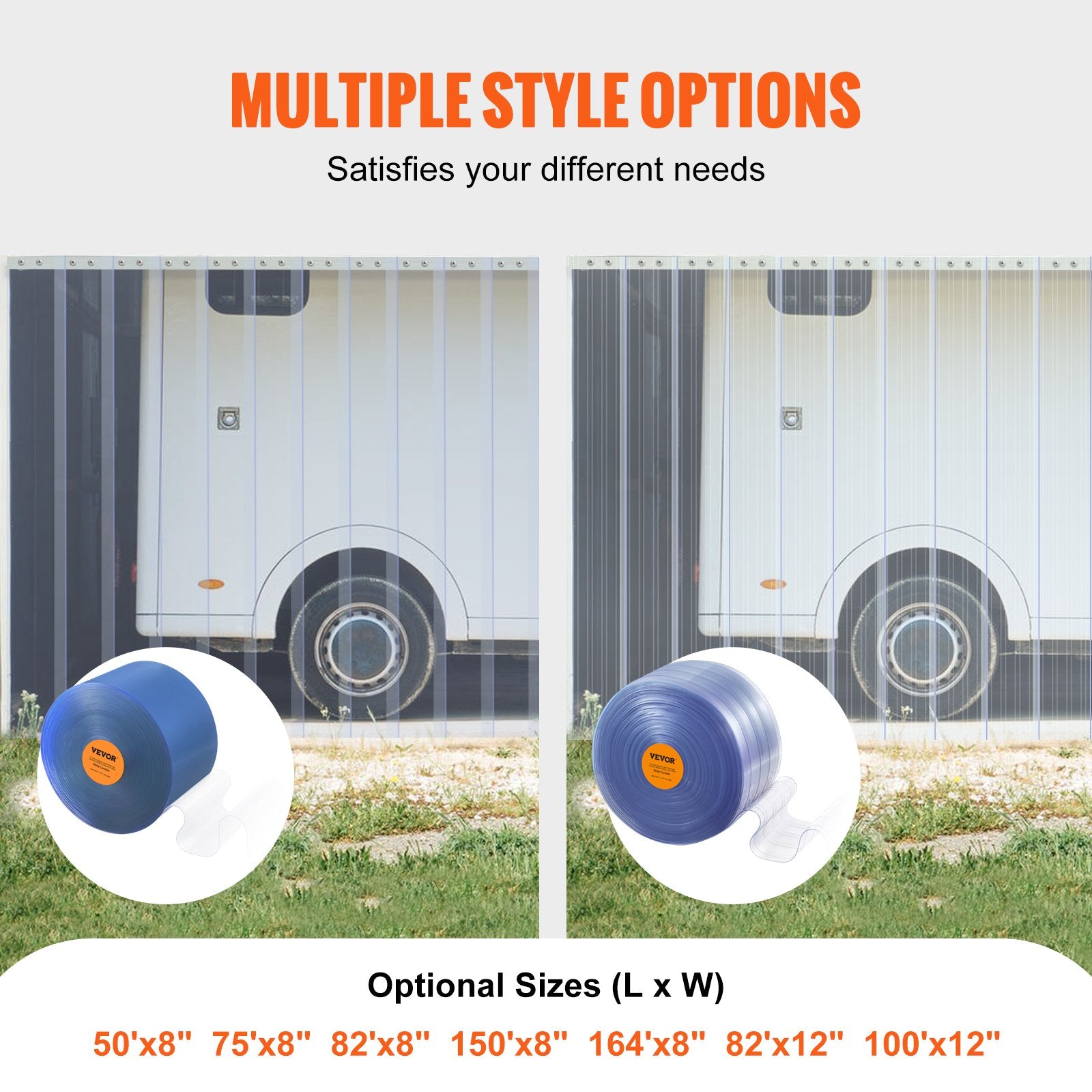 VEVOR Strip Curtain, 75' Length x 8" Width x 0.08" Thickness, Clear PVC Smooth Curtain Strip Door Bulk Roll, Plastic Door Strips for Doorways of Supermarket, Garage, Warehouse, Barn, Pet Animal House