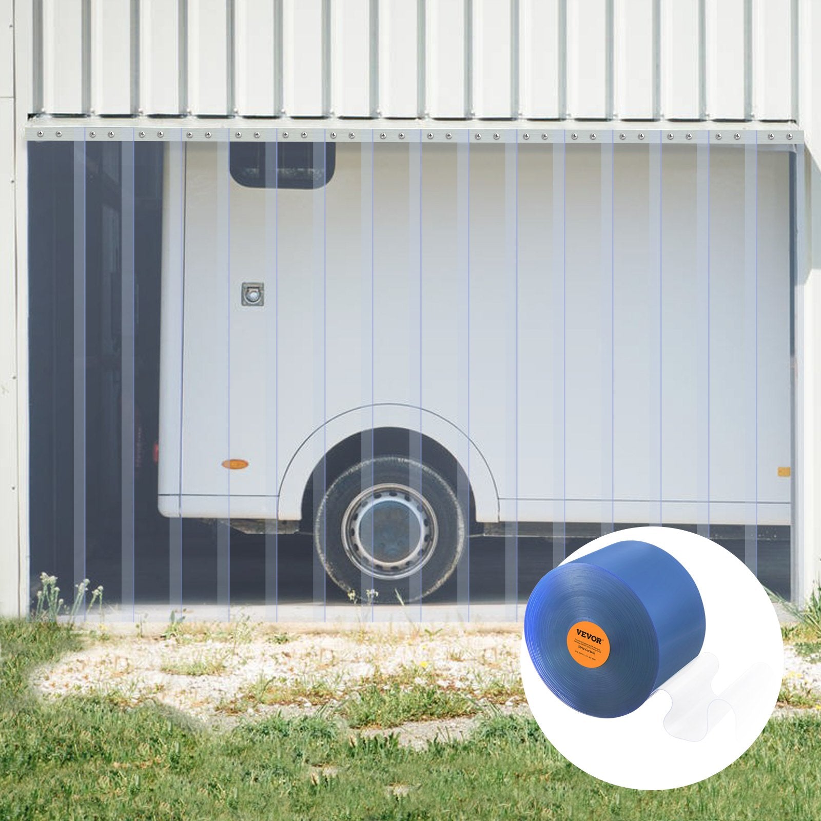 VEVOR Strip Curtain, 75' Length x 8" Width x 0.08" Thickness, Clear PVC Smooth Curtain Strip Door Bulk Roll, Plastic Door Strips for Doorways of Supermarket, Garage, Warehouse, Barn, Pet Animal House