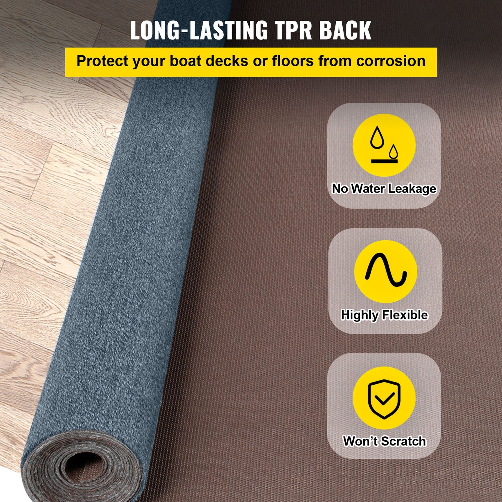 VEVOR Marine Carpet 6x13ft Boat Area Rug Roll Cutpile In/Outdoor Patio Deck Gray, 1.8x4m