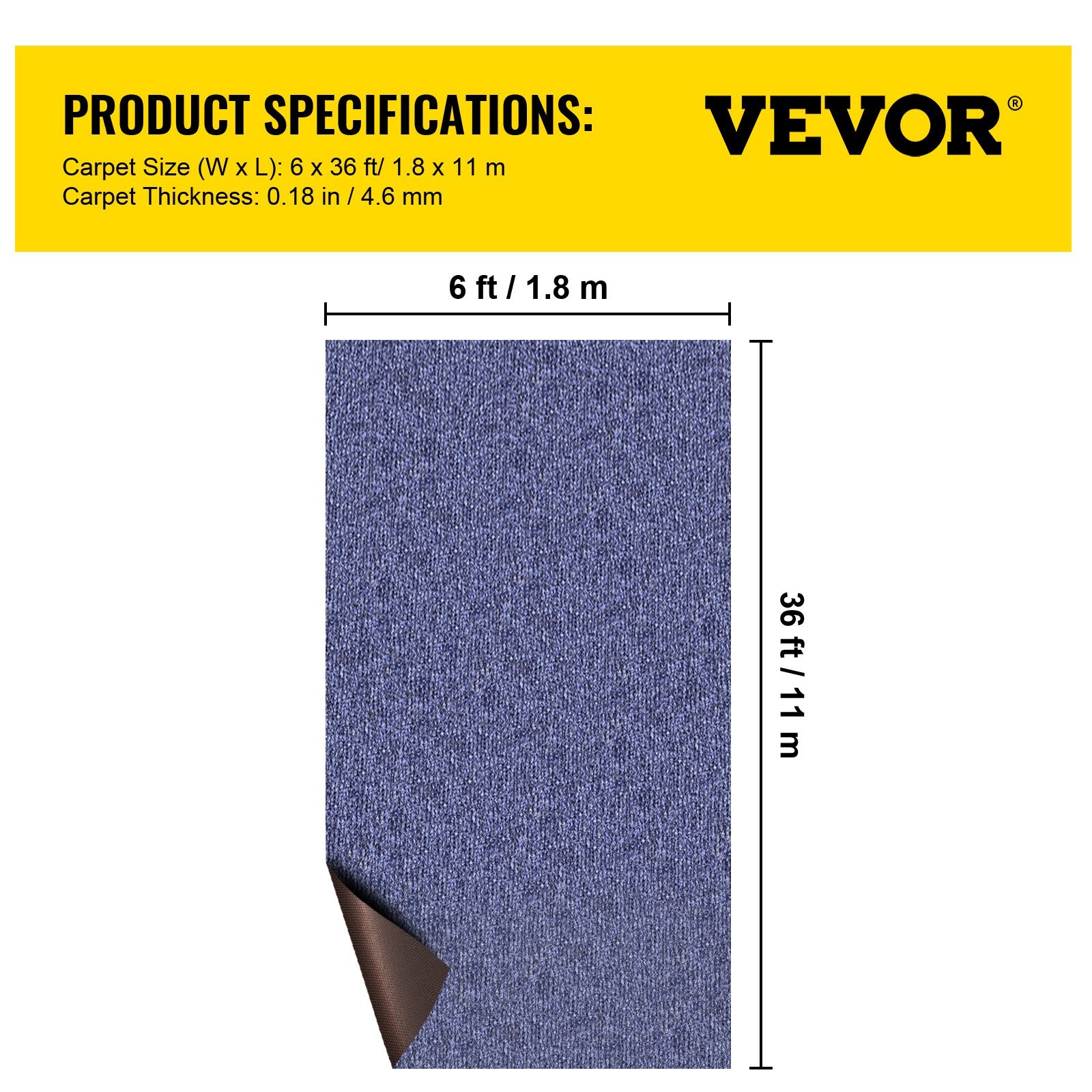 VEVOR Deep Blue Marine Carpet 6 ft x 36 ft Marine Carpeting Marine Grade Carpet for Boats with Waterproof Back Outdoor Rug for Patio Porch Deck Garage Outdoor Area Rug Runner Non-Slide Porch Rug