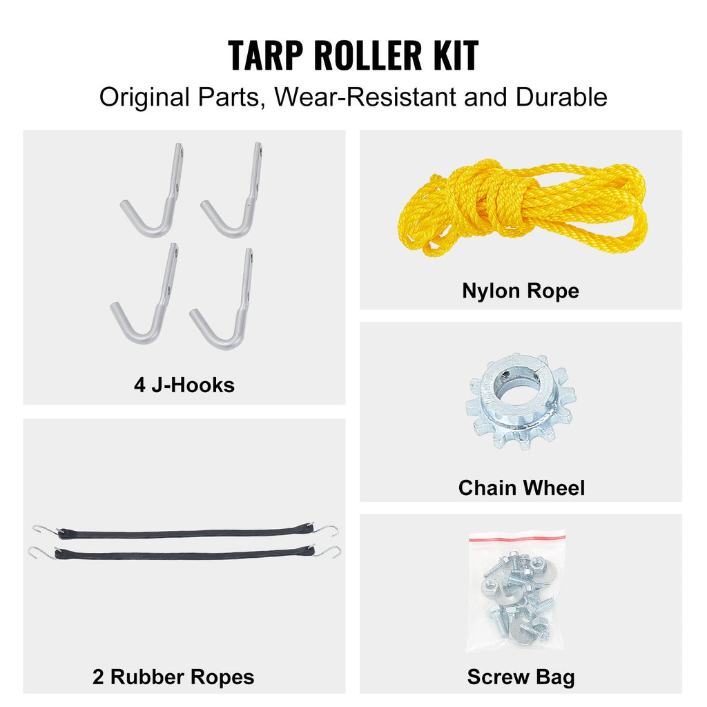 VEVOR Hand Crank Tarp Roller Kit, 1.6-2.6 m Wide, Aluminum Alloy, Manual Cab Level Dump Truck Tarp Roller with 17.8 cm Sponge-Wrapped Handle, Perfect for Dump Trucks, Trailers, Trash Haulers (No Tarp)