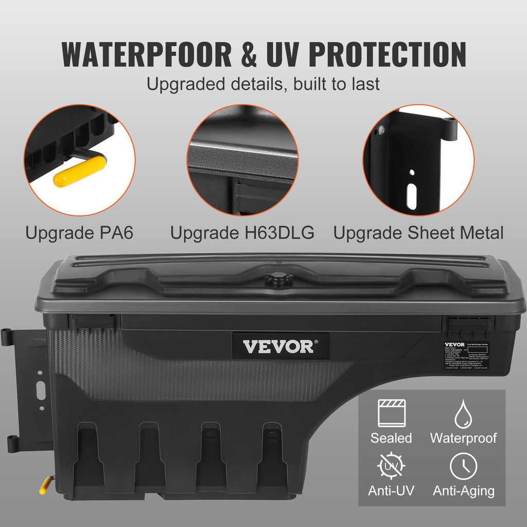 VEVOR Truck Bed Storage Box, Lockable Swing Case with Password Padlock, 6.6 Gal/25 L ABS Wheel Well Tool Box, Waterproof and Durable, Compatible with Ford F-150 2015-2021, Drivers Side