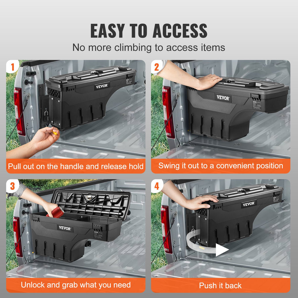 VEVOR Truck Bed Storage Box, Lockable Swing Case with Password Padlock, 6.6 Gal/25 L ABS Wheel Well Tool Box, Waterproof and Durable, Compatible with Ford F-150 2015-2021, Drivers Side
