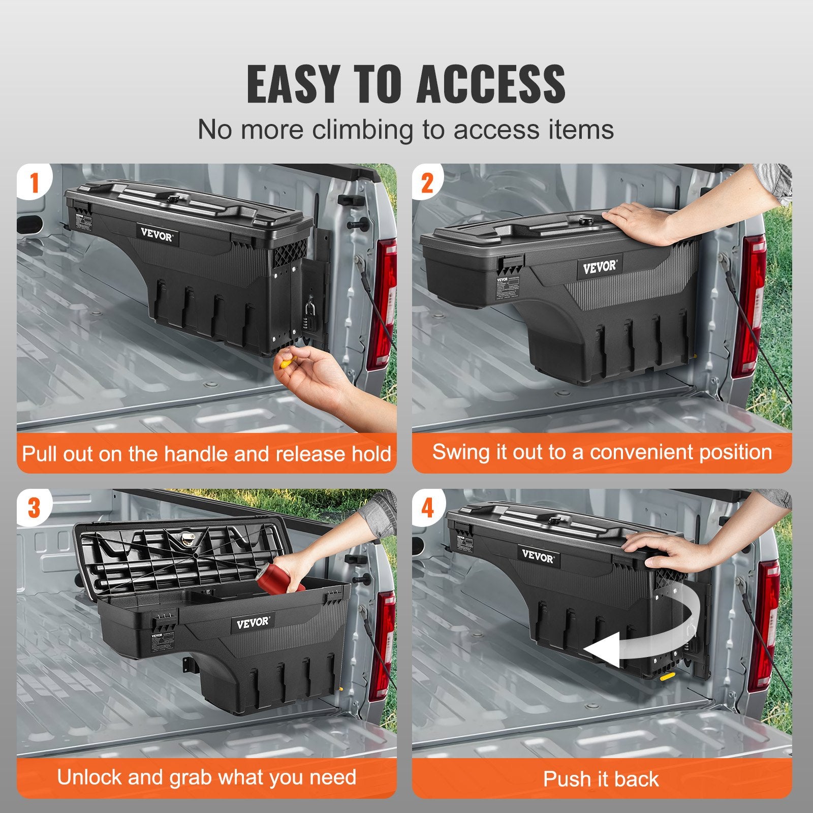 VEVOR Truck Bed Storage Box, Lockable Swing Case with Password Padlock, 6.6 Gal/25 L ABS Wheel Well Tool Box, Waterproof and Durable, Compatible with Ford F-150 2015-2021, Passenger Side
