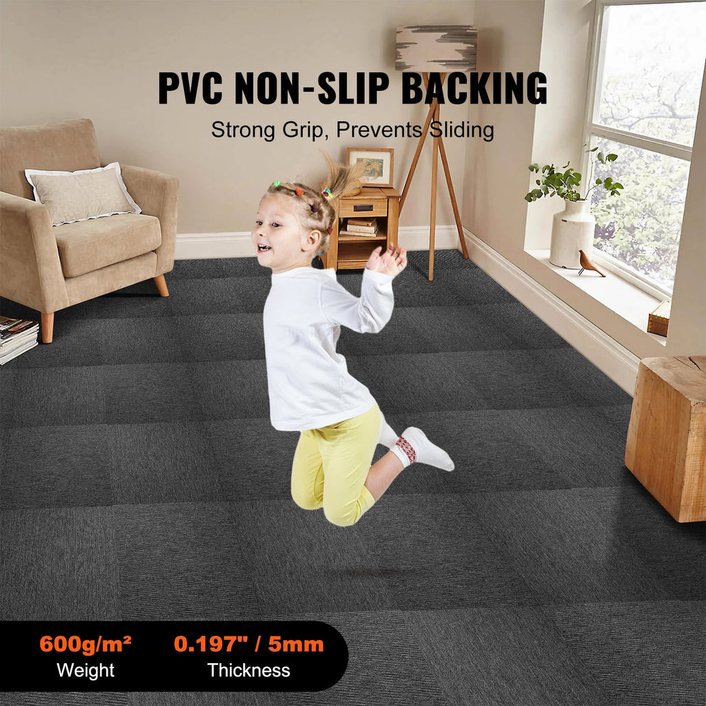 VEVOR Carpet Tiles Reusable, 20"x 20" Carpet Squares With Padding Attached, Soft Padded Carpet Tiles, Easy Install DIY for Bedroom Living Room Indoor Outdoor (20 Tiles, Dark Gray)