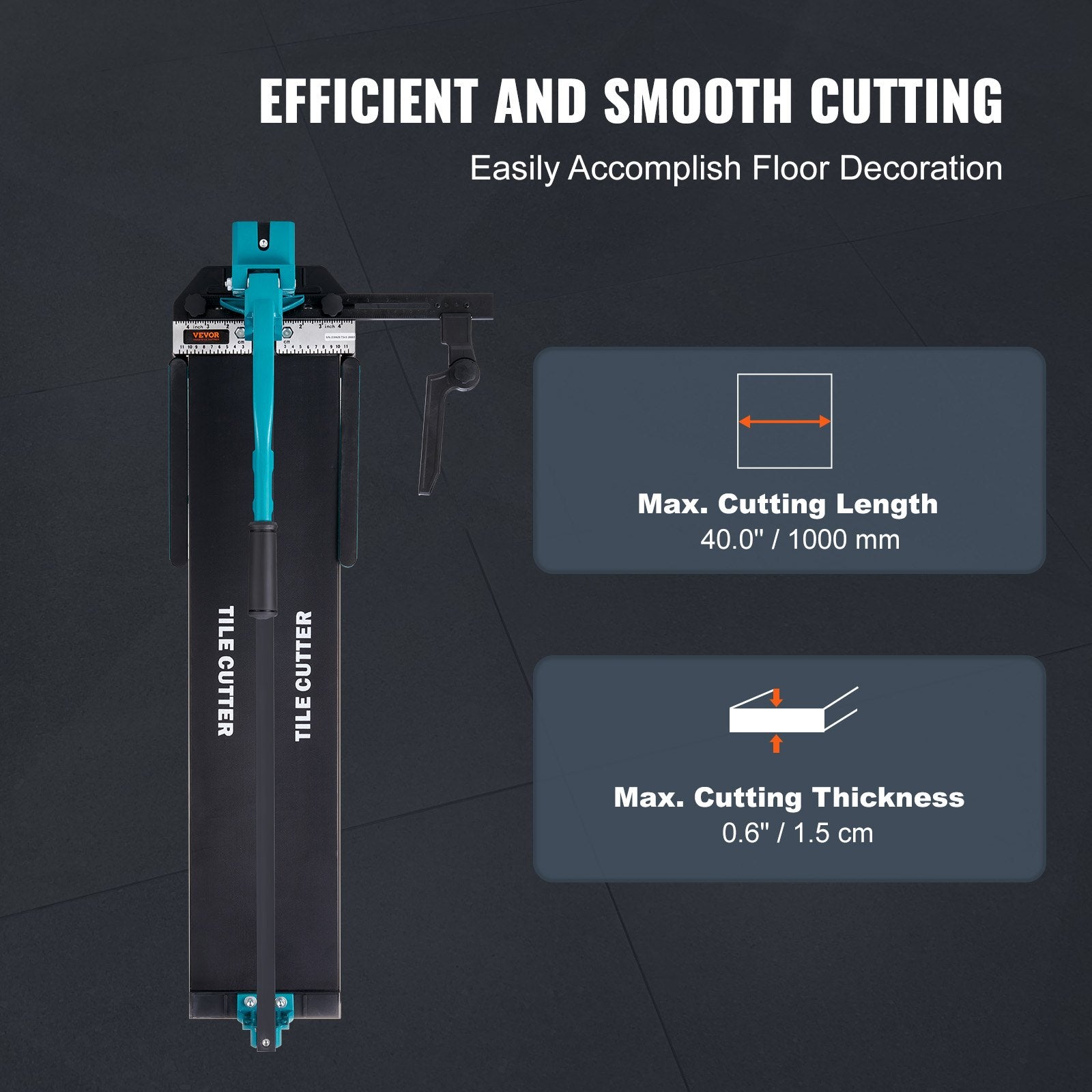 VEVOR Manual Tile Cutter, 1000mm, Porcelain Ceramic Tile Cutter with Tungsten Carbide Cutting Wheel, Infrared Positioning, Anti-Skid Feet, Durable Rails for professional installers or beginners