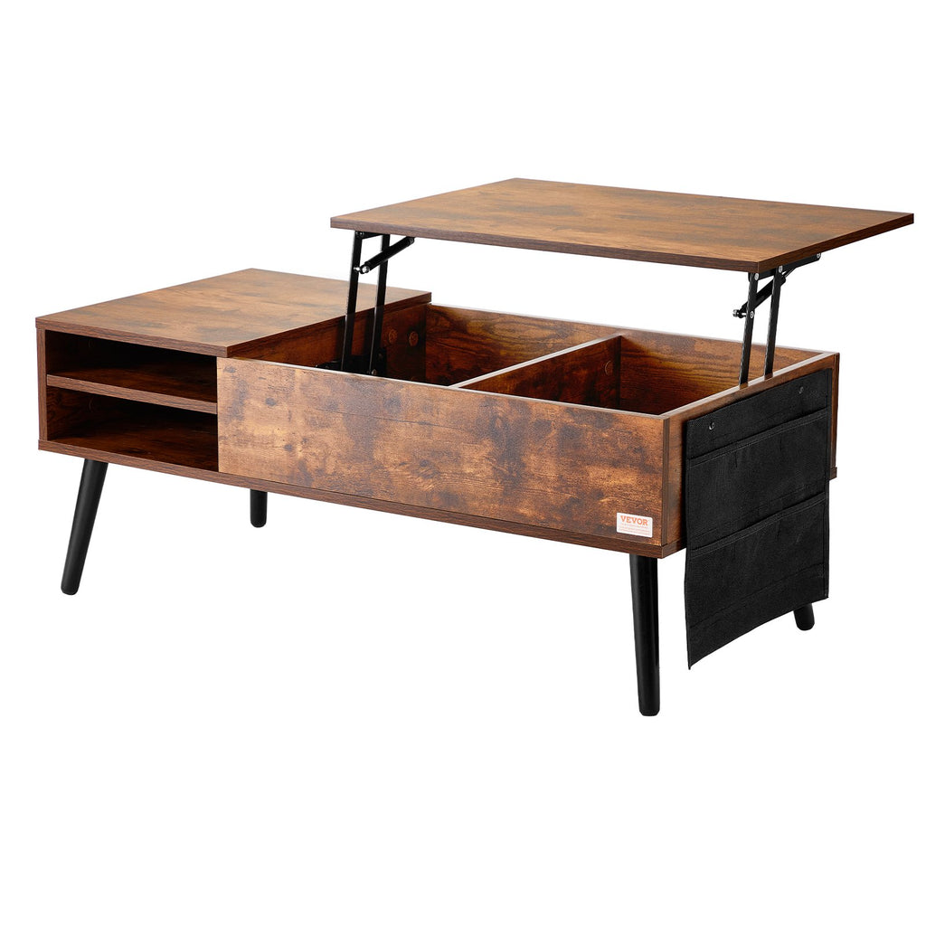 VEVOR Lift Top Coffee Table 39.4 in Rectangle Coffee Table for Living Room Brown