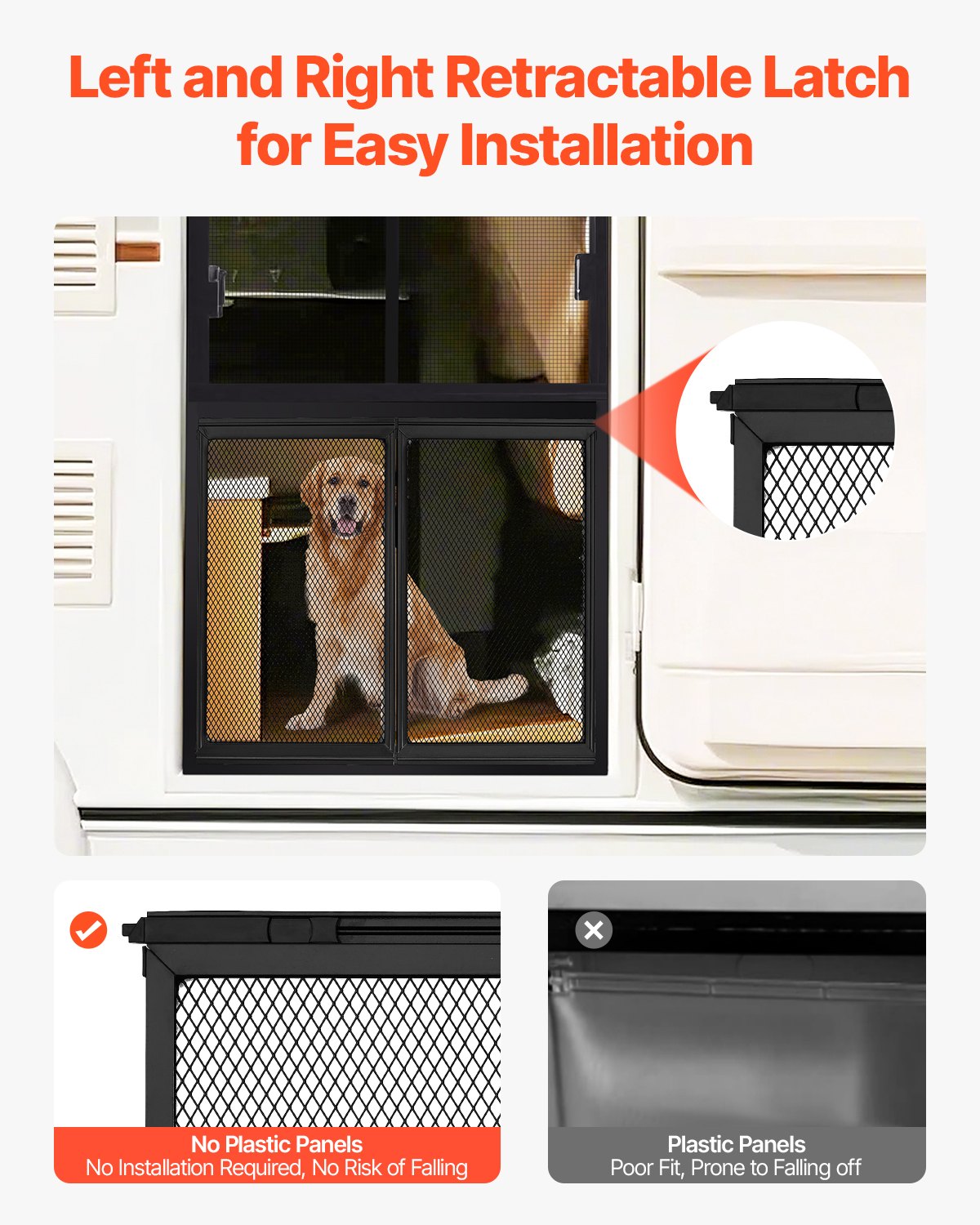 VEVOR RV Screen Door Protector,  622.3 x 508 mm Door Grille, Easy to Install and Disassemble, Reinforced Breathable Protective Mesh, Aluminum Alloy Camper RV Entry Protector for Pet Protection, Black
