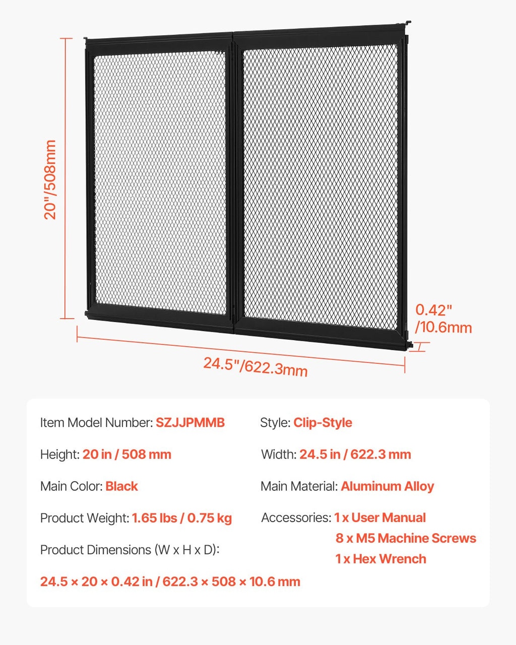 VEVOR RV Screen Door Protector,  622.3 x 508 mm Door Grille, Easy to Install and Disassemble, Reinforced Breathable Protective Mesh, Aluminum Alloy Camper RV Entry Protector for Pet Protection, Black