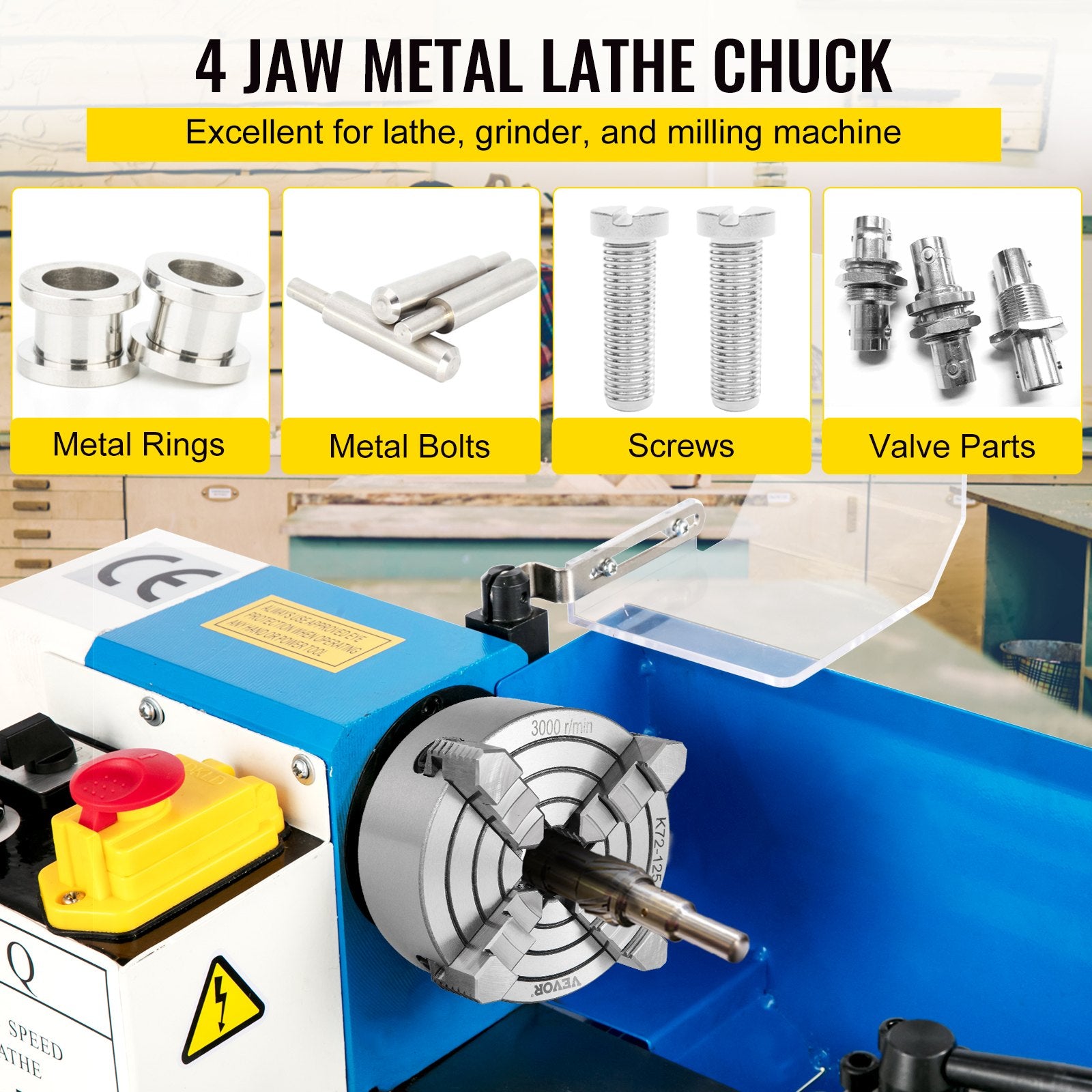 VEVOR Metal Lathe Chuck 4-Jaw Independent 5 inch Cast Iron Milling Turning CNC
