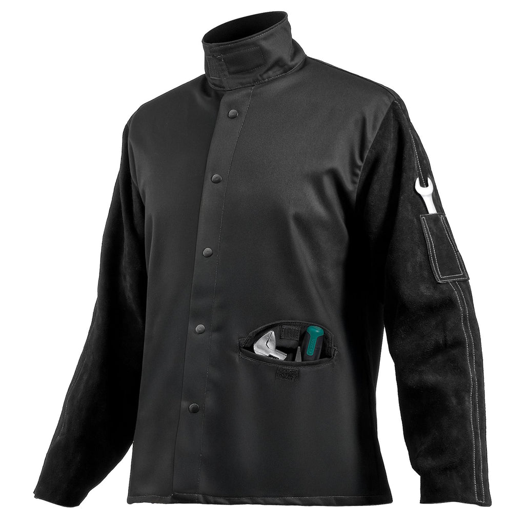 VEVOR FR Welding Jacket L Size Heavy Duty Cowhide Leather & 9oz FR Cotton