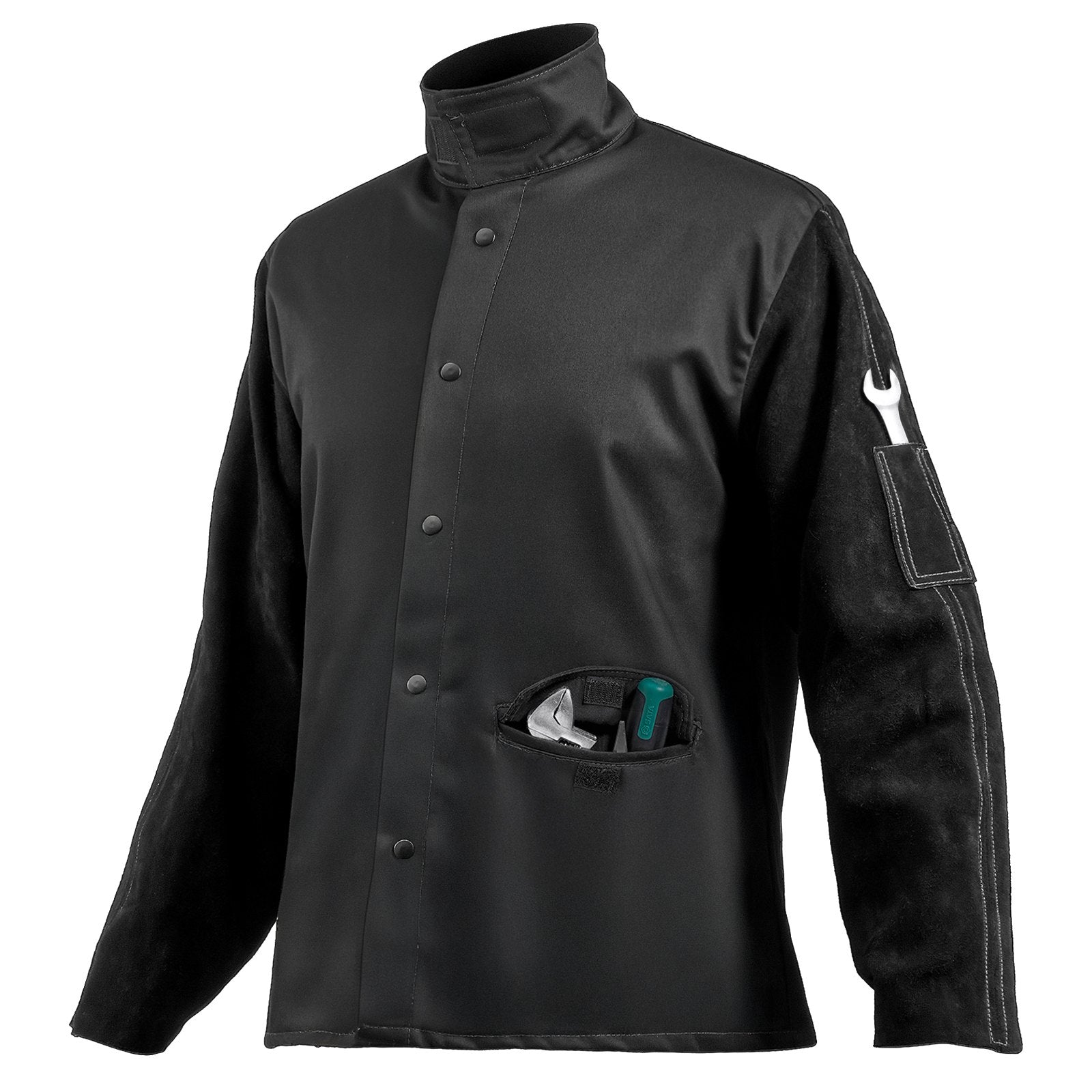 VEVOR FR Welding Jacket L Size Heavy Duty Cowhide Leather & 9oz FR Cotton