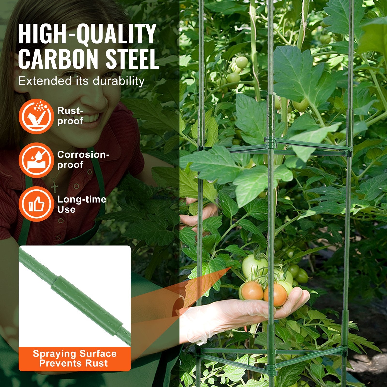 VEVOR 6 Packs Tomato Cages for Garden, 1230 mm Tomato Trellis Plant Stakes Support, Stackable Tall Plant Support Cage, for Raised Garden Bed, Vegetables Flowers and Climbing Plants