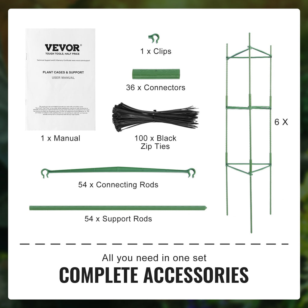 VEVOR 6 Packs Tomato Cages for Garden, 1230 mm Tomato Trellis Plant Stakes Support, Stackable Tall Plant Support Cage, for Raised Garden Bed, Vegetables Flowers and Climbing Plants