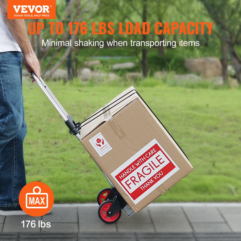 VEVOR Folding Hand Truck, 80 kg Load Capacity, Aluminum Portable Cart, Convertible Hand Truck and Dolly with Telescoping Handle and Rubber Wheels, Ultra Lightweight Super Strong for Moving Warehouse