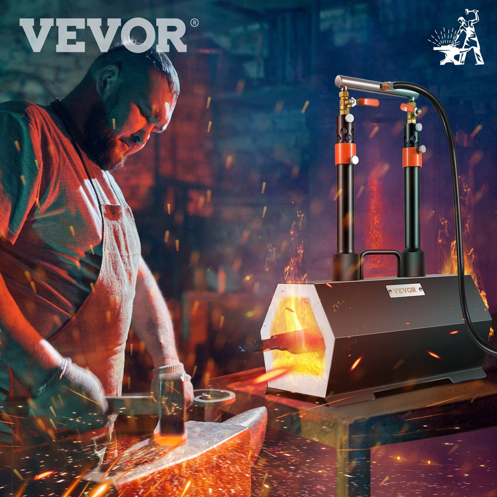 VEVOR Propane Forge Portable, Double Burner Tool and Knife Making, Large Capacity Blacksmith Farrier Forges, Mini Furnace Blacksmithing, Gas Forging Tools and Equipment, Complete Kit