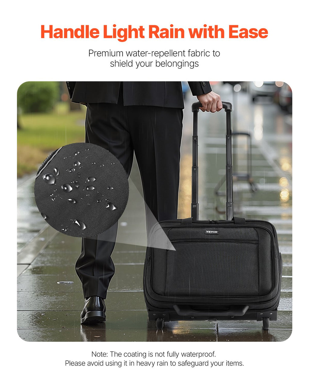 VEVOR Rolling Laptop Bag 39.62 cm Wheeled Computer Bag for Women & Men Black