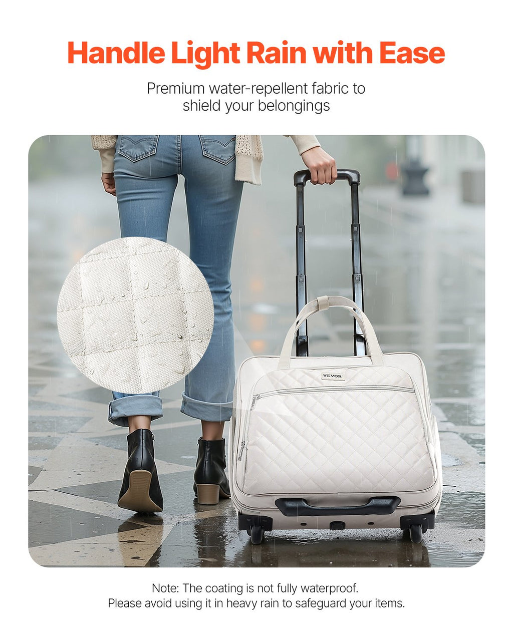 VEVOR Rolling Laptop Bag, Fits Up to 15.6 Inch Laptop, Wheeled Briefcase, Roller Computer Tote Bag with 2 Fixed Wheels & Telescoping Handle, Laptop Case for Work Travel Business Office, Women Men