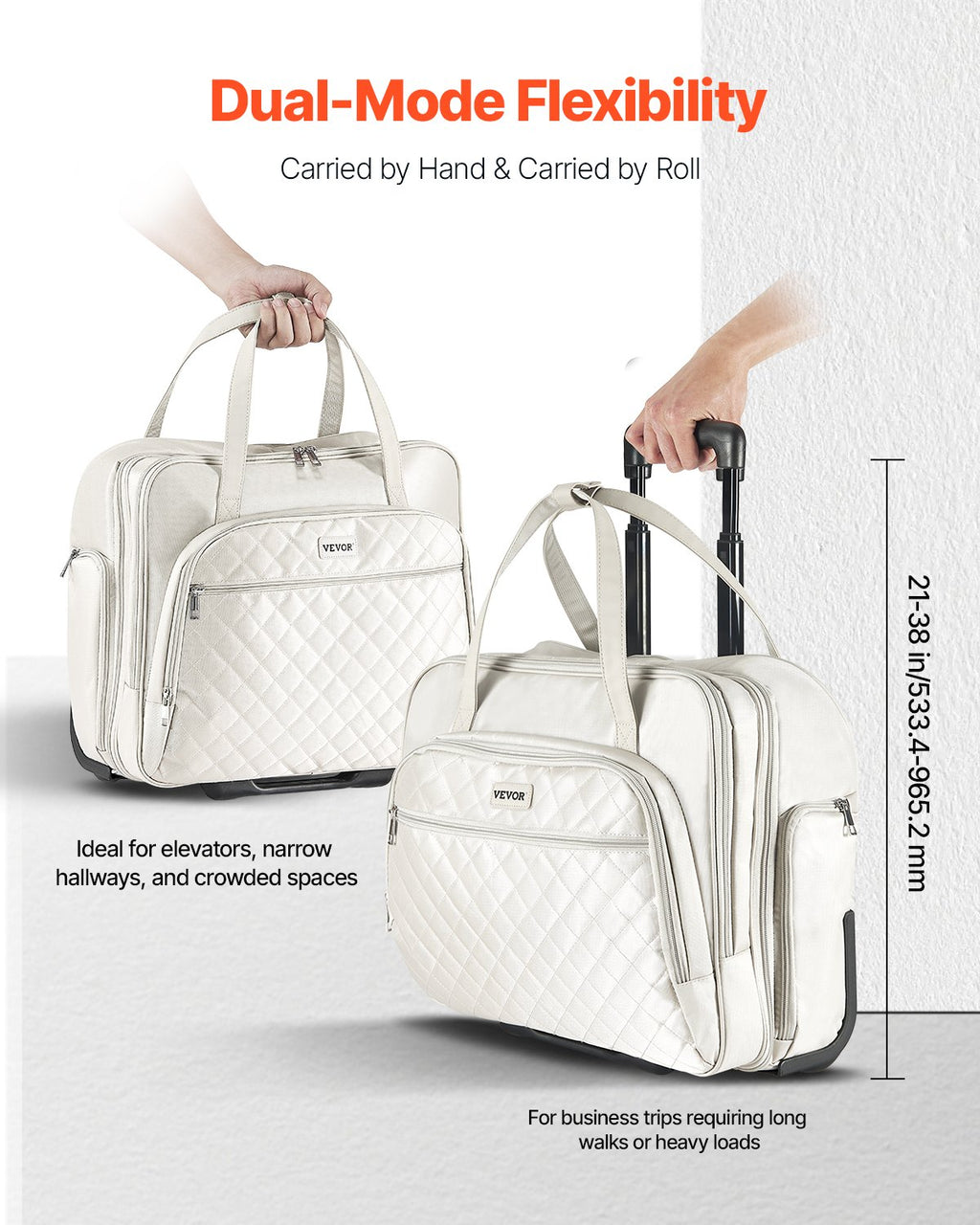 VEVOR Rolling Laptop Bag, Fits Up to 15.6 Inch Laptop, Wheeled Briefcase, Roller Computer Tote Bag with 2 Fixed Wheels & Telescoping Handle, Laptop Case for Work Travel Business Office, Women Men