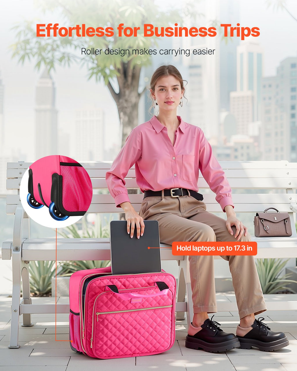 VEVOR Rolling Laptop Bag, Fits Up to 17.3 Inch Laptop, Wheeled Briefcase, Roller Computer Tote Bag with 2 Fixed Wheels & Telescoping Handle, Laptop Case for Work Travel Business Office, Red