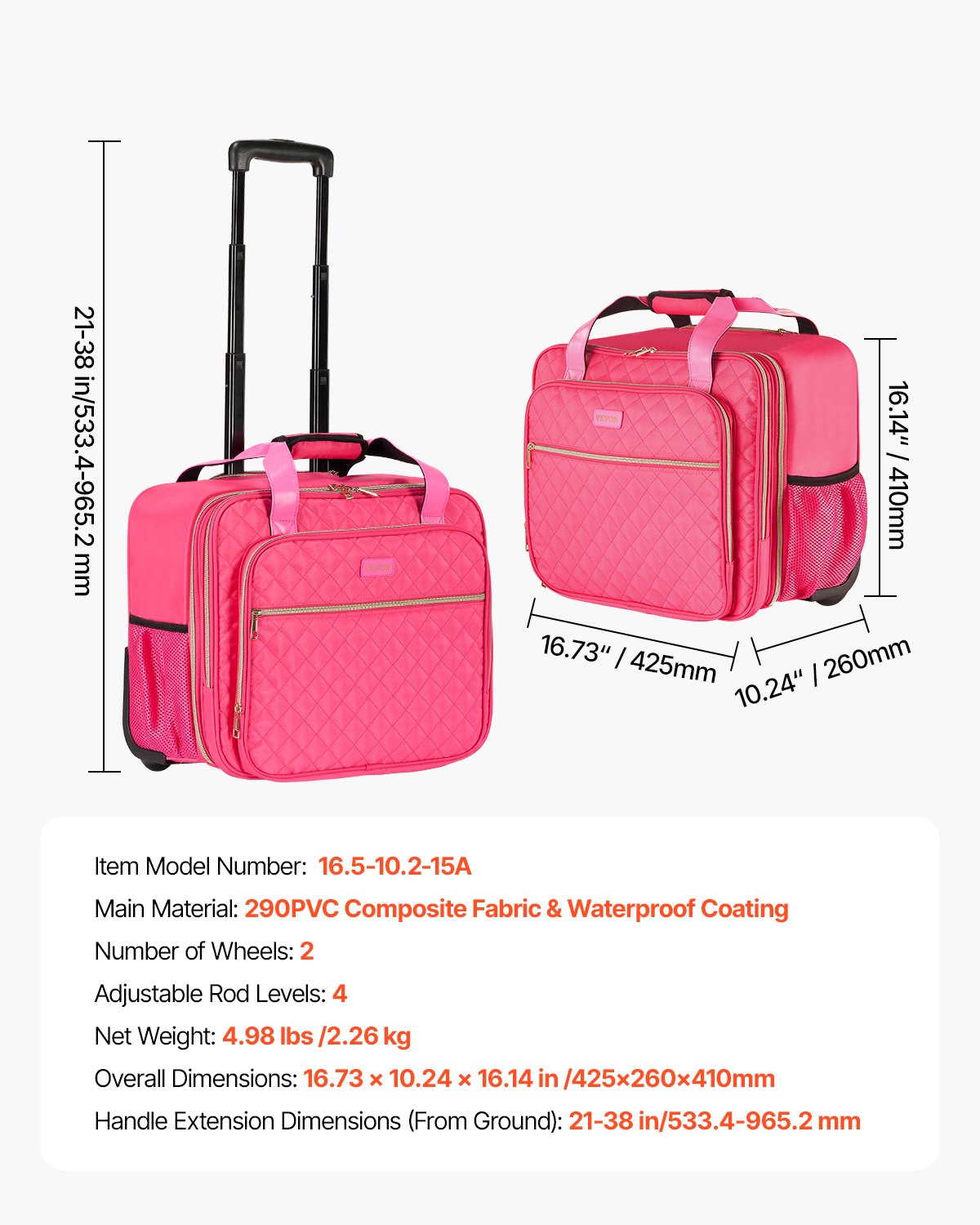 VEVOR Rolling Laptop Bag, Fits Up to 17.3 Inch Laptop, Wheeled Briefcase, Roller Computer Tote Bag with 2 Fixed Wheels & Telescoping Handle, Laptop Case for Work Travel Business Office, Red