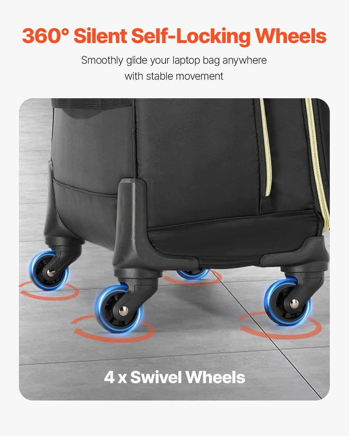 VEVOR Rolling Laptop Bag, Fits Up to 17.3 Inch Laptop, Wheeled Briefcase, Roller Computer Tote Bag with 4 Spinner Wheels & TSA Lock, Laptop Case for Work Travel Business, Women & Men (Black Gold)