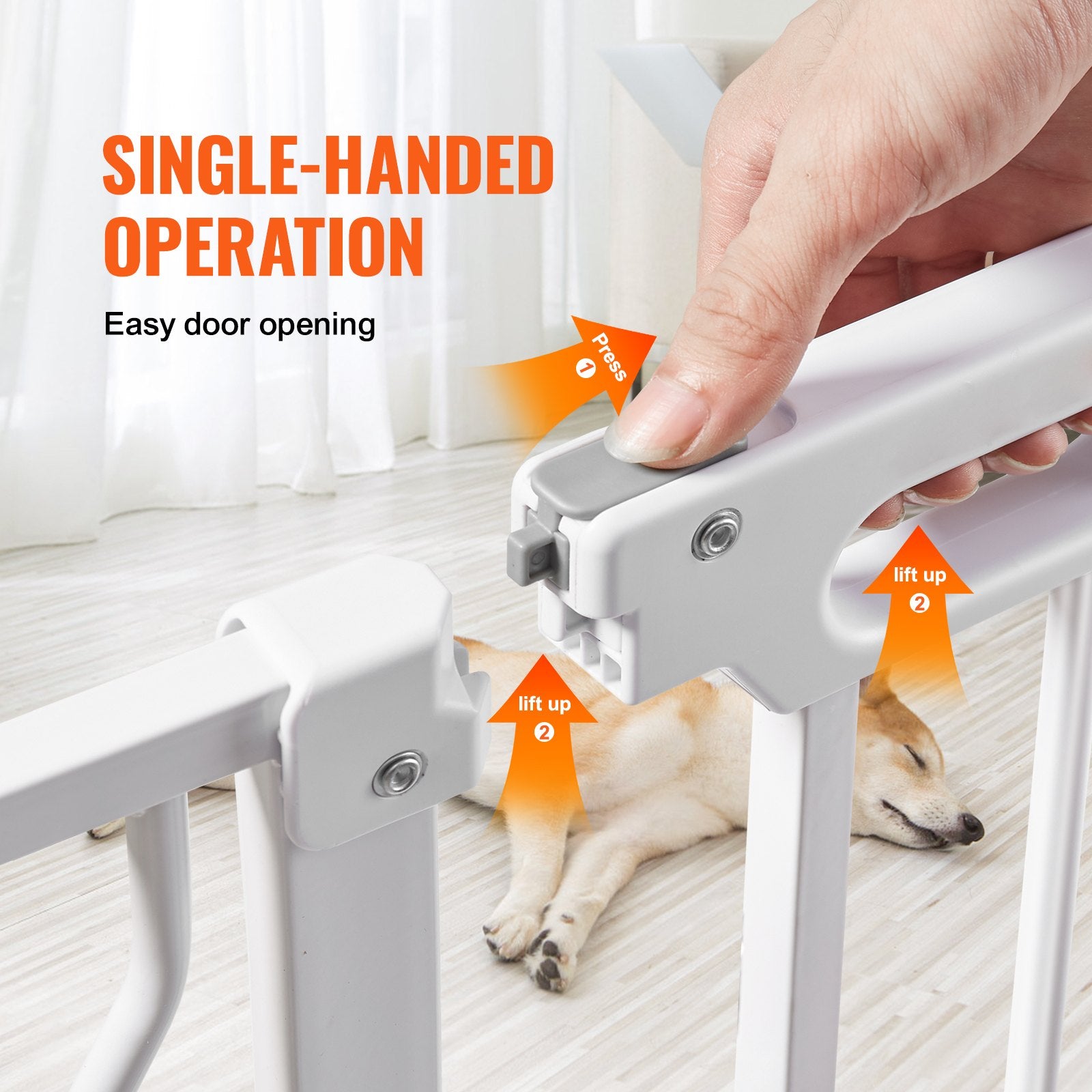 VEVOR Baby Gate, 749-1346 mm Extra Wide, 762 mm High, Dog Gate for Stairs Doorways and House, Easy Step Walk Thru Auto Close Child Gate Pet Security Gate with Pressure Mount and Wall Mount Kit, White