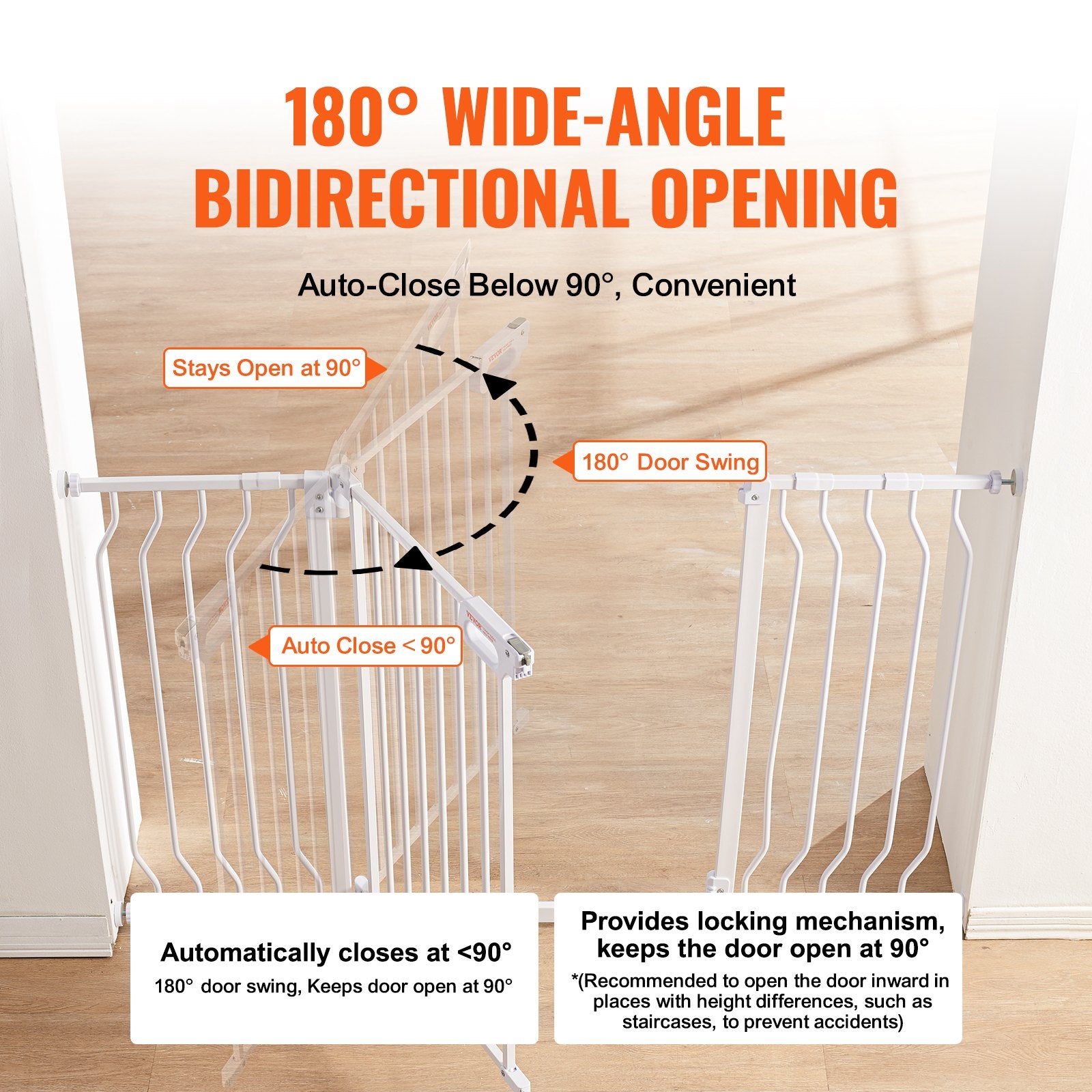 VEVOR Baby Gate, 749-1346 mm Extra Wide, 762 mm High, Dog Gate for Stairs Doorways and House, Easy Step Walk Thru Auto Close Child Gate Pet Security Gate with Pressure Mount and Wall Mount Kit, White