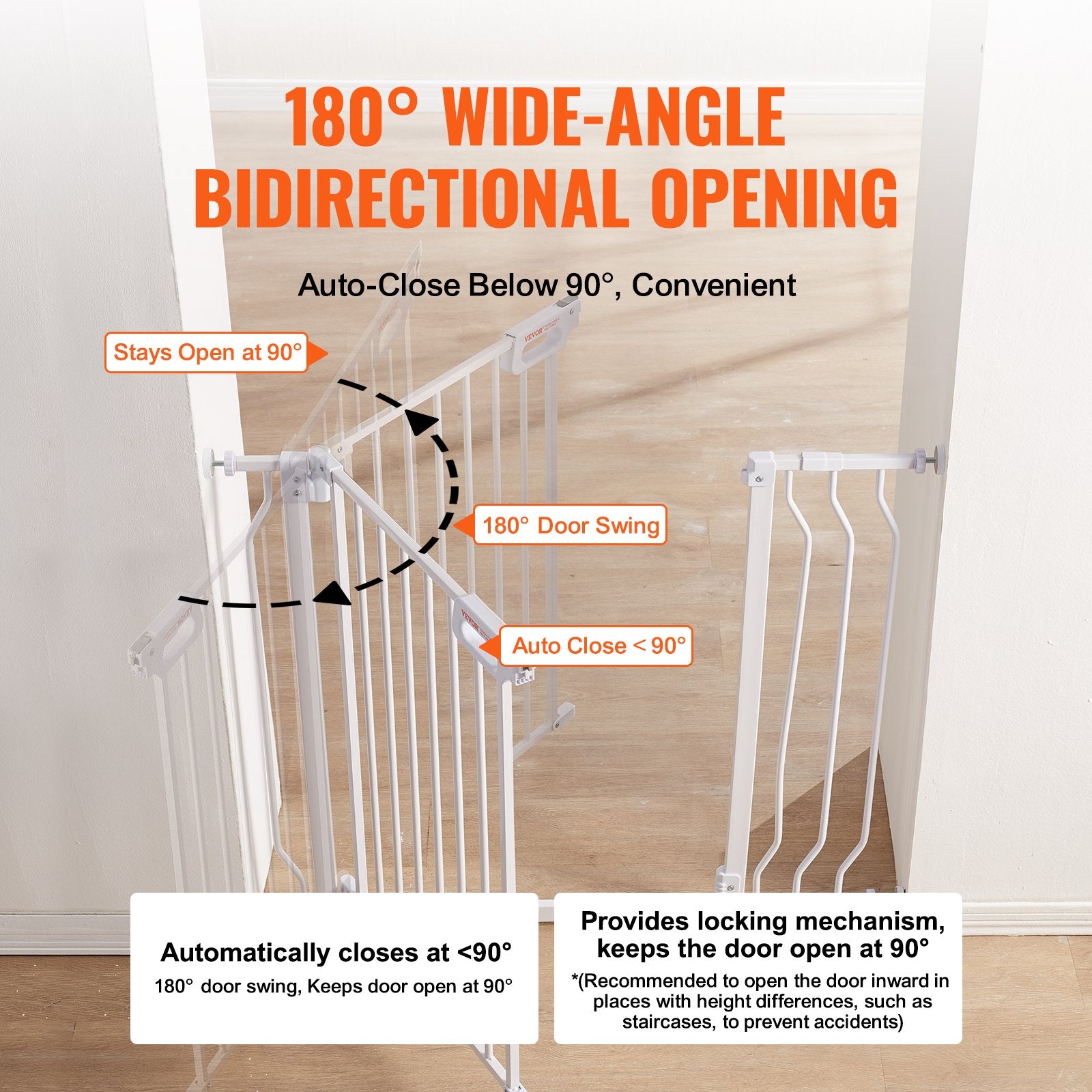 VEVOR Baby Gate, 749-990 mm Extra Wide, 762 mm High, Dog Gate for Stairs Doorways and House, Easy Step Walk Thru Auto Close Child Gate Pet Security Gate with Pressure Mount Kit & Wall Mount Kit, White