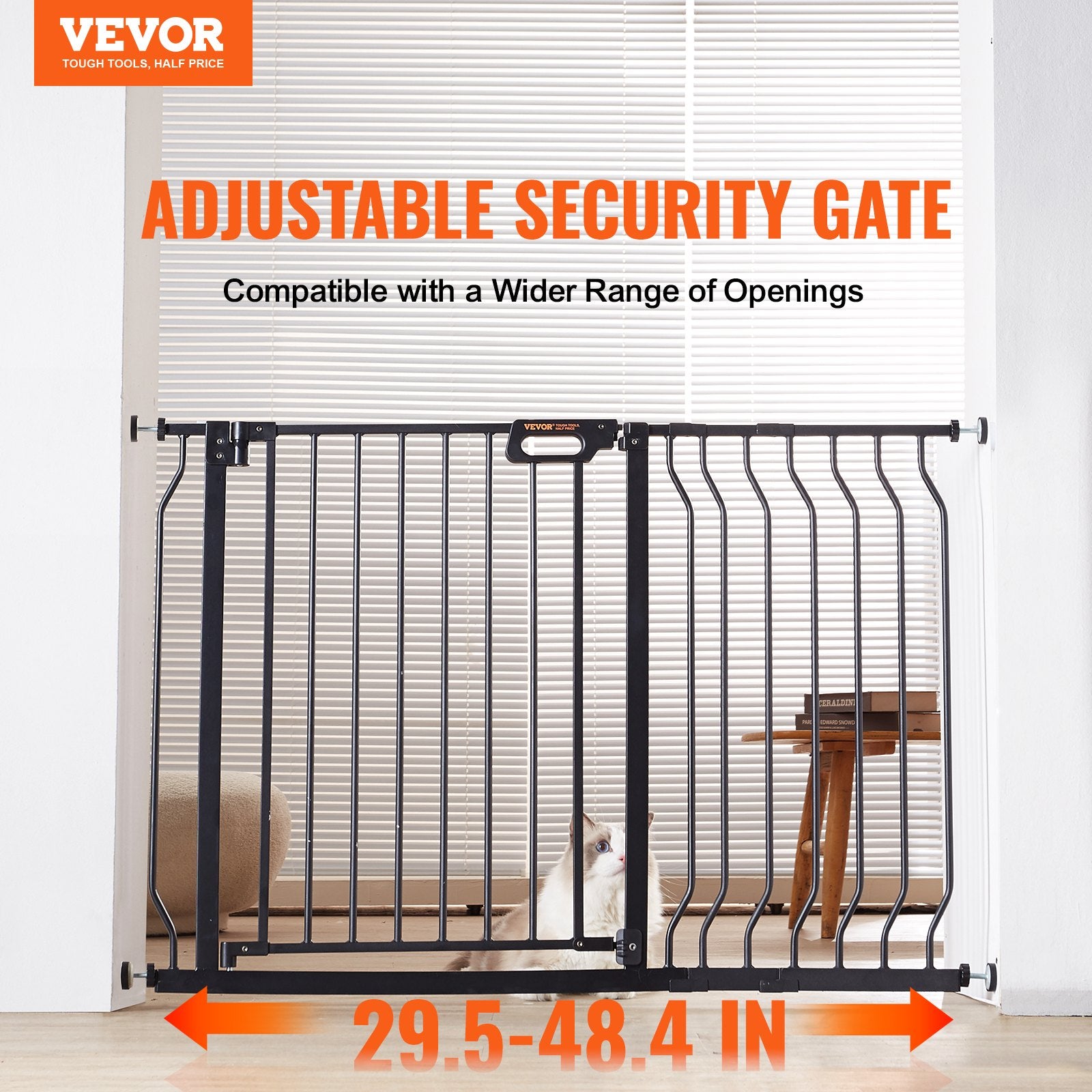 VEVOR Baby Gate, 749-1229 mm Extra Wide, 762 mm High, Dog Gate for Stairs Doorways and House, Easy Step Walk Thru Auto Close Child Gate Pet Security Gate with Pressure Mount and Wall Mount Kit, Black