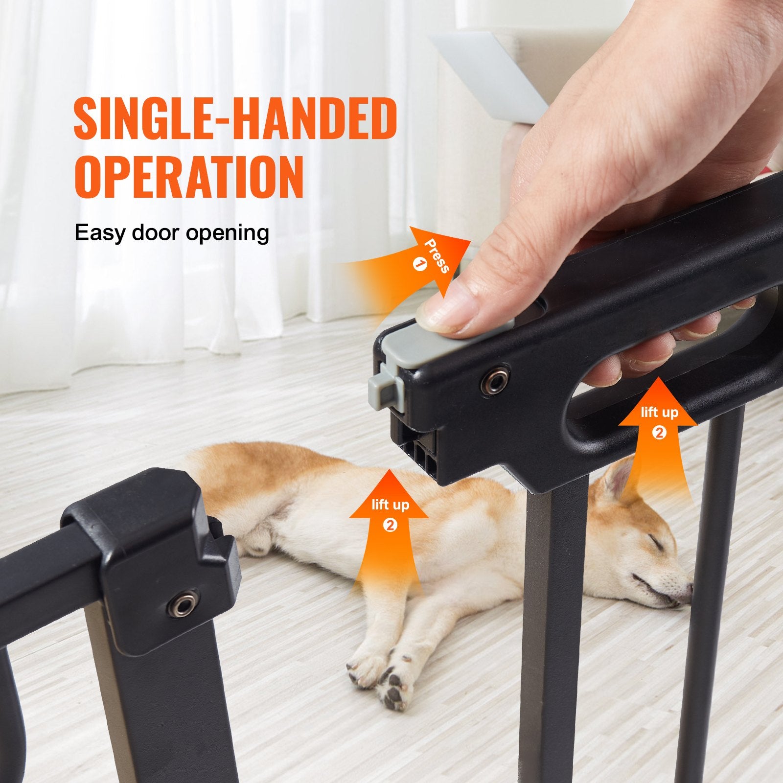 VEVOR Baby Gate, 749-1229 mm Extra Wide, 762 mm High, Dog Gate for Stairs Doorways and House, Easy Step Walk Thru Auto Close Child Gate Pet Security Gate with Pressure Mount and Wall Mount Kit, Black