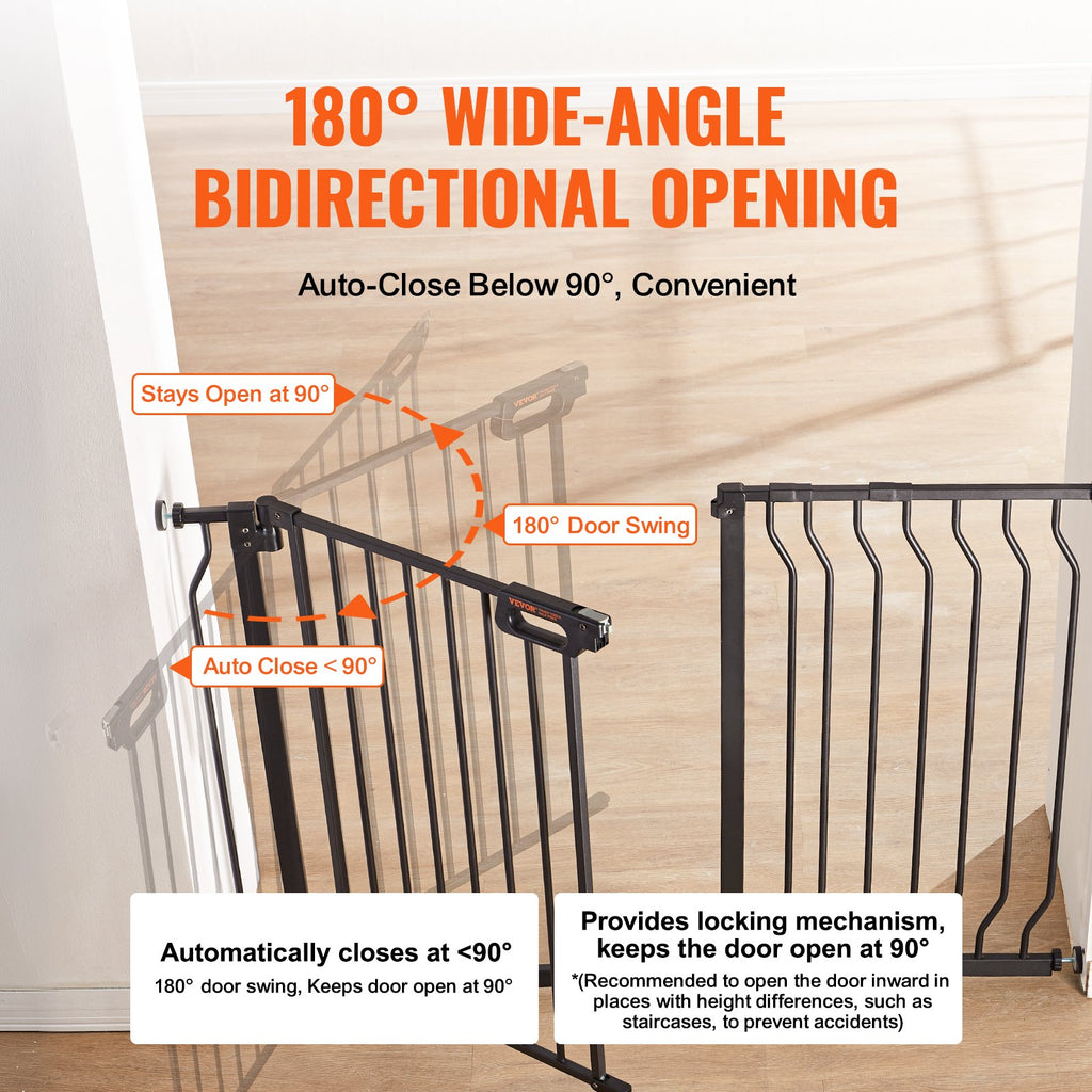 VEVOR Baby Gate, 749-1229 mm Extra Wide, 762 mm High, Dog Gate for Stairs Doorways and House, Easy Step Walk Thru Auto Close Child Gate Pet Security Gate with Pressure Mount and Wall Mount Kit, Black