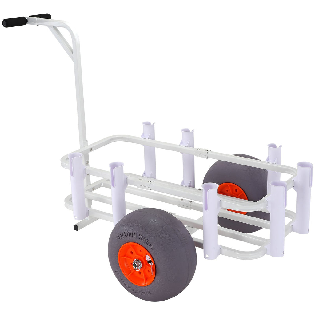 VEVOR Beach Fishing Cart, 136 kg Load Capacity, Fish and Marine Cart with Two 330 mm Big Wheels PU Balloon Tires for Sand, Heavy-Duty Aluminum Pier Wagon Trolley with 8 Rod Holders for Fishing, Picnic