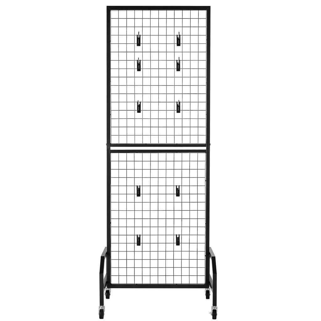 VEVOR 3 Packs Grid Wall Panels, 600 x 1640mm Wire Grid Panels Display Rack, Movable Art Display Shelf with Wheels and 30 Hooks, Black Carbon Steel Gridwall for Craft Show, Decor, Storage, Notice Board