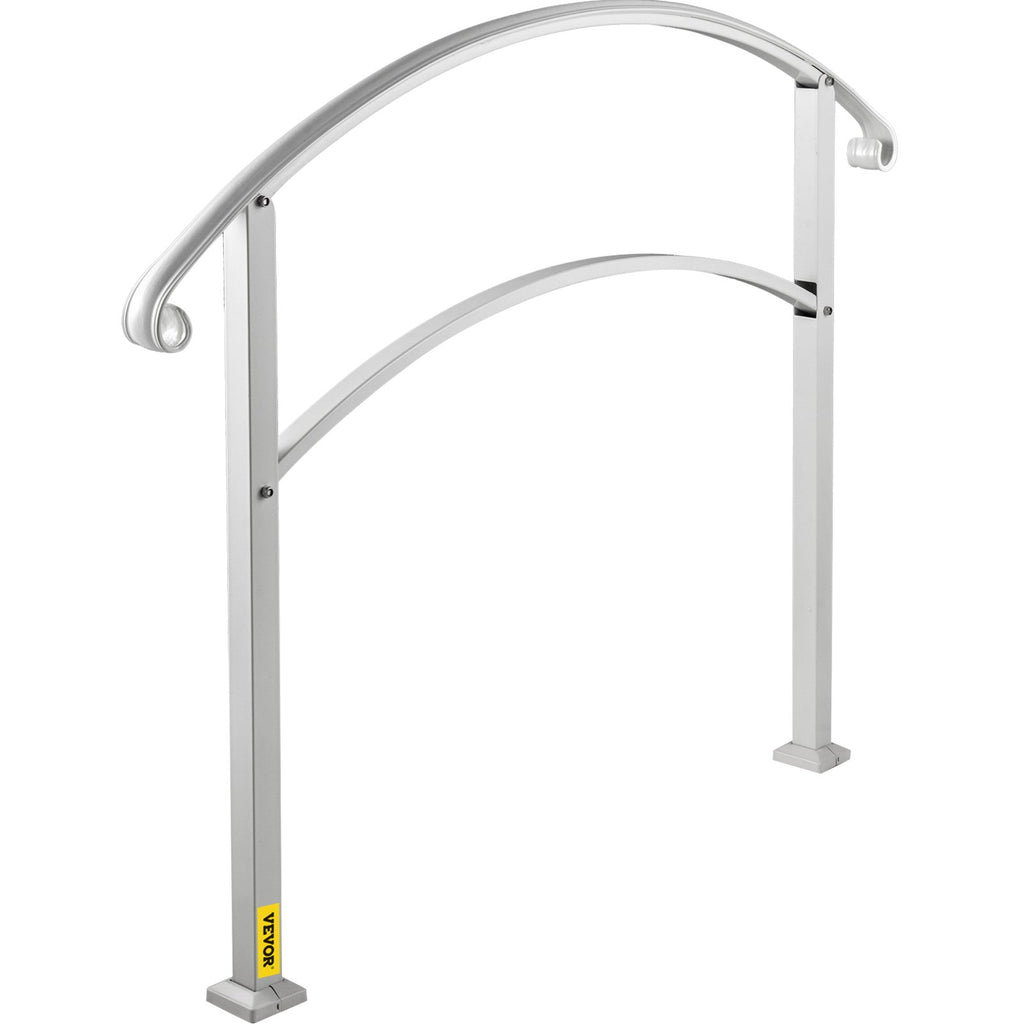 VEVOR 3-Step Handrails for Outdoor Steps Fits 1 or 3 Steps Matte White Stair Rail Wrought Iron Handrail with Installation Kit Hand Rails for Outdoor Step